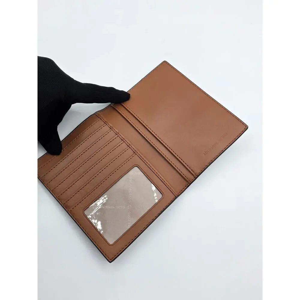 Michael Kors Jet Set Travel Passport Holder Wallet Brown Signature Logo NWOT